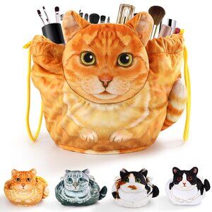 Drawstring Bag - Travel Organizer, Cosmetic Pouch, Cat Gift for Women, Lay Flat